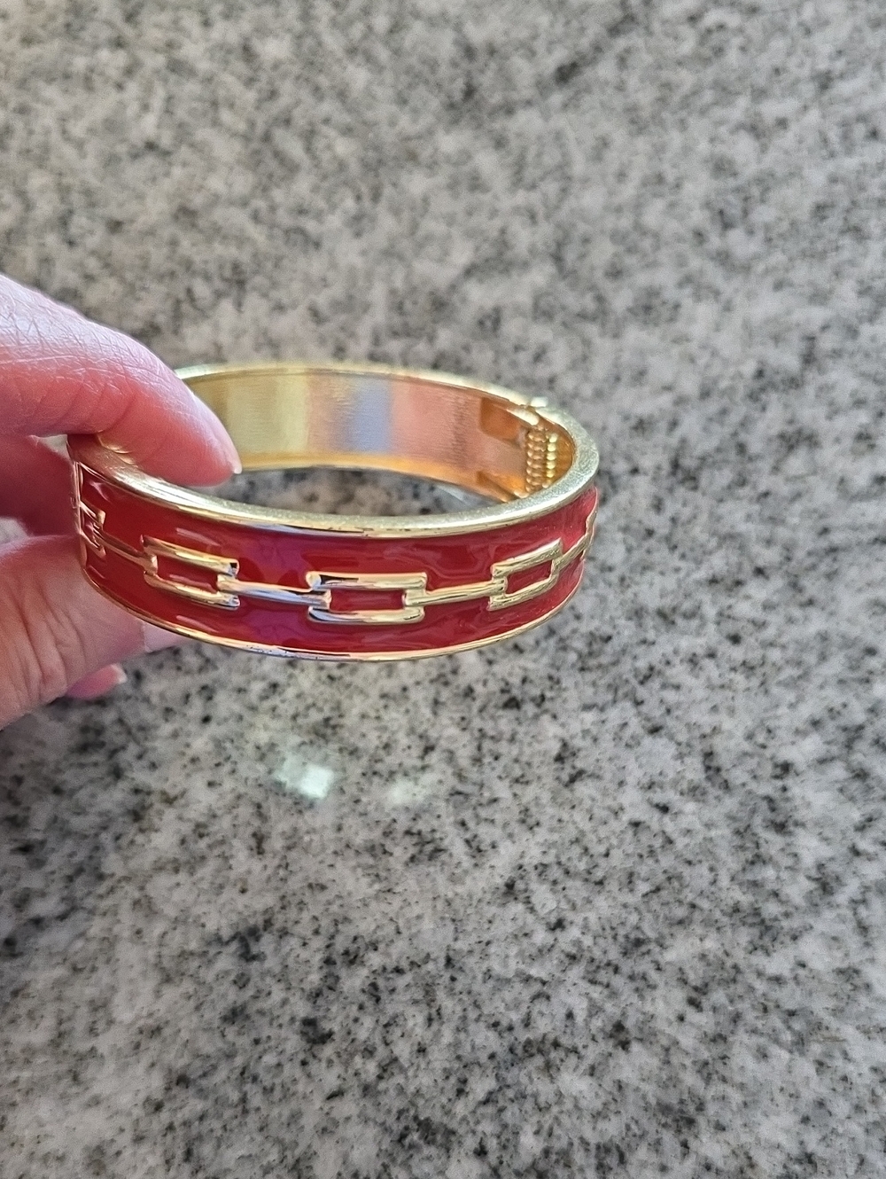 Talbots Gold-Tone Bracelet with Red Enamel Chain Motif